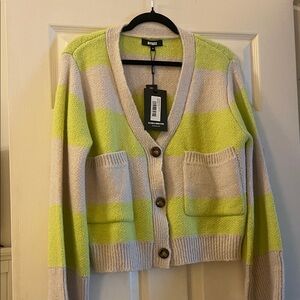 Apparis Lime & Cream Striped V-Neck Cardigan